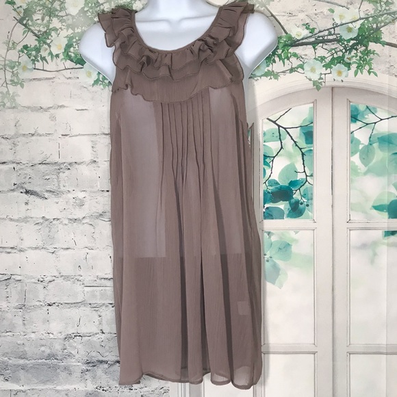 Tramp Tops - Tramp Semi Sheer Brown Ruffled Top Small